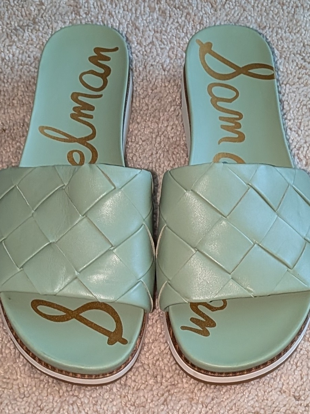 Sam Edelman Mint Green Quilted Leather Slide Sandals. 8M New Without Box